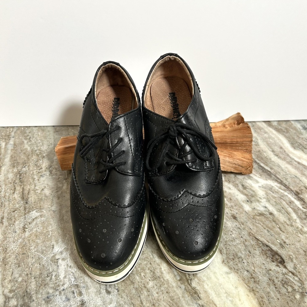 Dadawen Oxford Sneaker Platforms Black Patent Olive Stitching Womens 10 EU 41